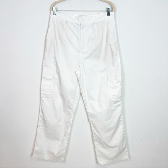 ZARA WHITE STRAIGHT LEG CARGO POCKET STRAIGHT LEG PANTS WOMENS SZ LARGE NWT - Picture 4 of 7